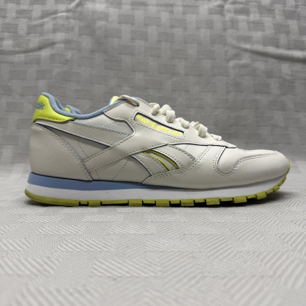 Reebok Classic Leather‎ Shoes Womens Size 8.5 White Blue Lime Retro EF3277